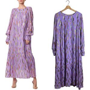 CIEBON Eryn Metallic Print Long Sleeve Maxi Dress Women's XL Lilac Colorful NWOT
